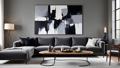 Modern living room interior with sofa and painting frame 