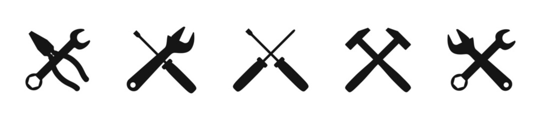Construction worker tools vector icon set.