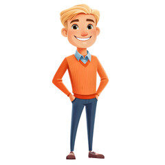 Fototapeta premium Happy smiling cartoon character man with blond hair isolated
