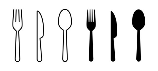 Fork, spoon and knife icons. Kitchen tools icon set.