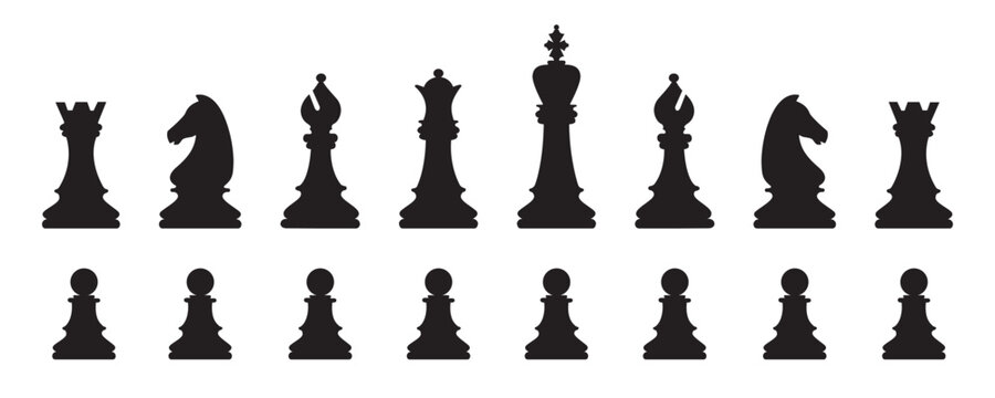 Chess flat silhouette icon set. Chess figures vector icons.