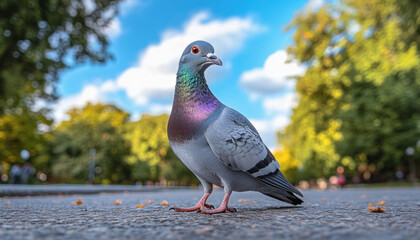 Obraz premium Beautiful pigeon standing on the ground in a park
