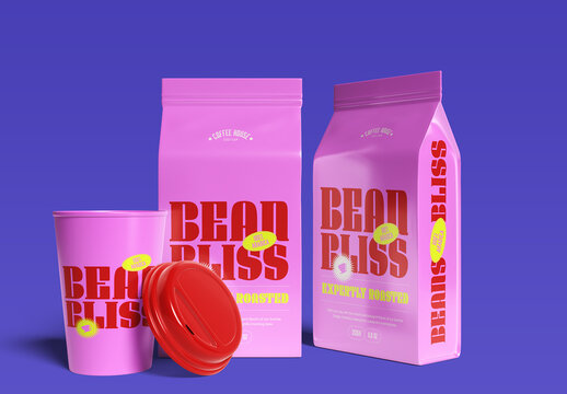 Coffee Cup and Packaging Beans