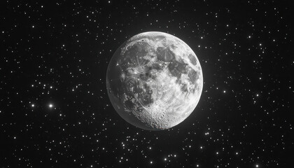 Fototapeta premium The moon shining brightly in the night sky surrounded by stars