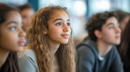 Fototapeta premium High school students engaged in a spirited debate in a well-equipped classroom with passionate expressions and respectful exchanges their critical thinking and communication skills highlight the