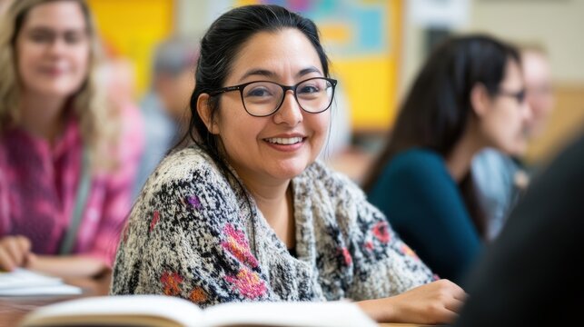 Adult learners in a community center classroom engaged in a language course with a dynamic instructor leading the session the diverse age group and the interactive learning environment highlight the