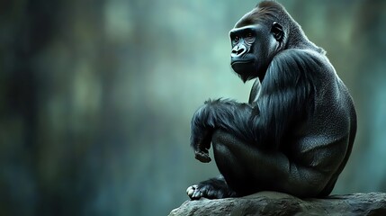 A Powerful Silverback Gorilla Sits Pondering