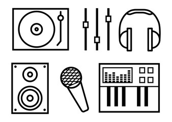dj and music equipment icons set png