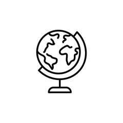 Simple globe icon. A minimalist vector illustration of the Earth on a stand, showing the African and European continents. Suitable for web design, mobile apps, classroom materials. Vector illustration