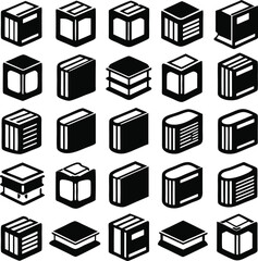 books icon set on, black and white