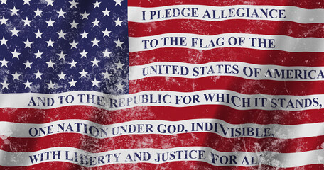 USA flag stars and stripes with pledge of allegiance background