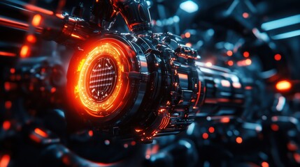 A glowing, metallic object with a red circle in the center