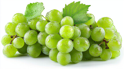 A bunch of green grapes on a minimalist white background 