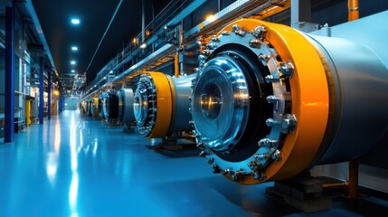 Obraz premium A large industrial building with many pipes and valves