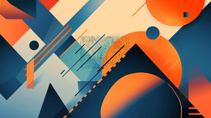 Abstract geometric background. Memphis style design with orange and blue colors for presentation, poster, website, brochure.