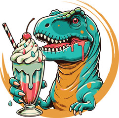 Obraz premium auche ein in die süße Welt des Dino-Milkshake Motivs! Eine perfekte Mischung aus Abenteuer und Genuss, das Dich begeistern wird.Ideal für Dino-Fans und Liebhaber süßer Leckereien