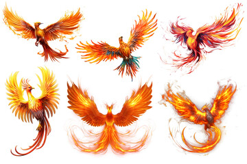 PNG Phoenix bird element set, transparent background