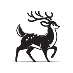 Simple black and white realistic deer cartoon character silhouette 
