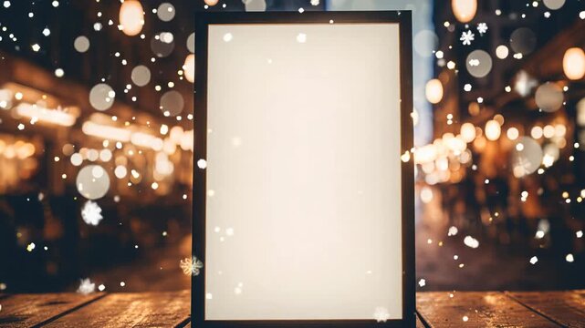 Poster mock up for logo design, brand presentation, aesthetic muted neutral colors, on blurred night bar or restaurant background	
