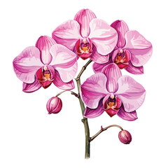Obraz premium Pink Orchid watercolor flower on white background. Tropical flowers isolated. Vintage pink flowers painting. Vector illustration 