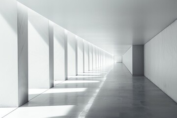 Obraz premium A long hallway with white walls and flooring