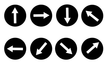 white arrows in black circle, different direction, road signs, set of arrows