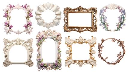 PNG Art nouveau picture frame  element set, transparent background