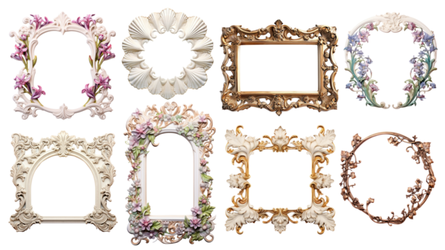 PNG Art nouveau picture frame  element set, transparent background