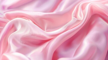 Close-up of soft pink silk fabric with gentle folds, highlighting the smooth texture and luxurious feel of the material.