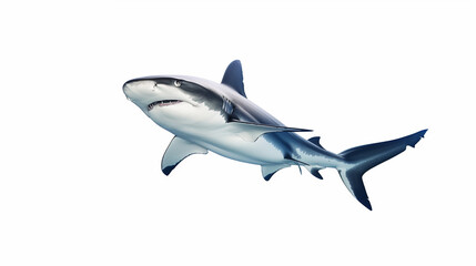 Naklejka premium A large shark is isolated on a white background, horizontal frame.