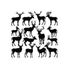 vector hand-drawn deer silhouette set on a white background