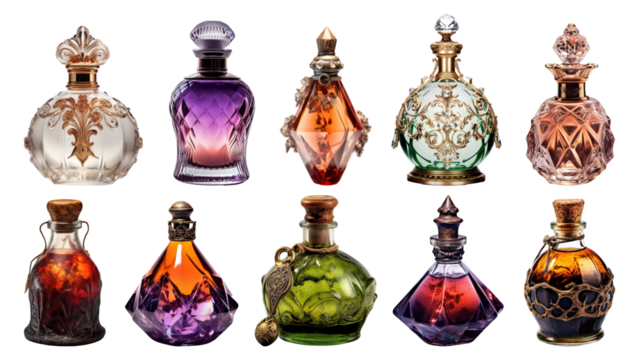 PNG magic potion bottle element set, transparent background