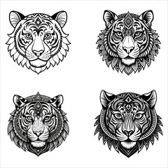 Fototapeta premium Set of Tiger Mandalas: An Exotic Collection of Intricate Mandala Designs Featuring Majestic Tigers for Creative and Meditative Art Projects