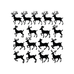 vector hand drawn running deer silhouette set on white background
