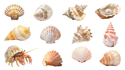 PNG seashell element set, transparent background