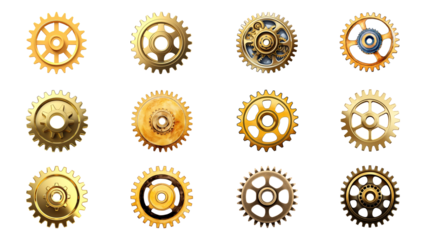 PNG 3D gear wheel element set, transparent background