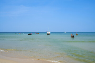 Beautiful beach with clear blue sky at phuket Thailand.