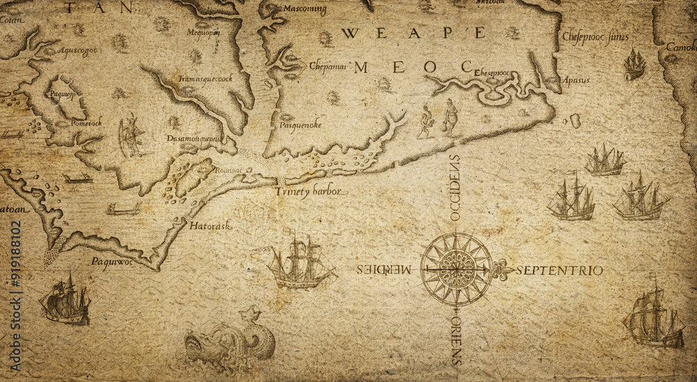 Poster old geographical map of the world of the 18 century. collage. a good background for design on the th