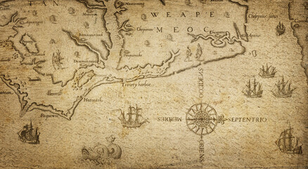 Old geographical map of the world of the 18 century. Collage. A good background for design on the theme of travel, geography, history, voyage, etc. Ancient map background.