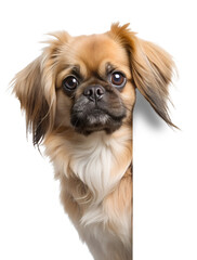 Pekingese dog peeking around corner isolated on transparent background