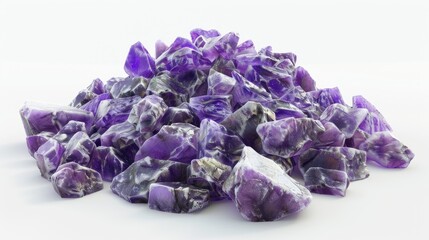 Obraz premium methyst Crystal Pile: Beautiful Purple Mineral on White Background