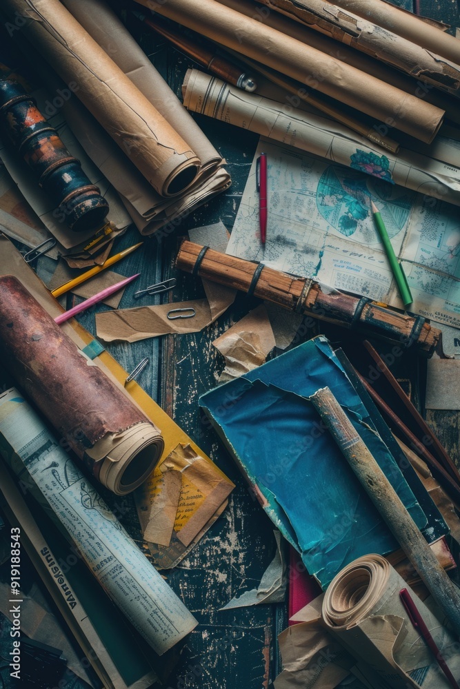 Poster Various art materials arranged on a table