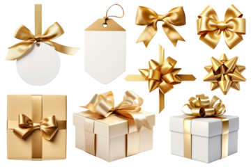 PNG gold gift box element set, transparent background