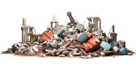 Construction debris from concrete, asphalt after the construction of the house isolated on white background.
