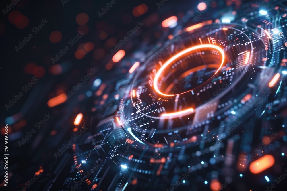 Poster A digital image of a circle surrounded by lights, suitable for use in technology or science illustrations