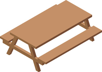 Illustration of a wooden picnic table with attached benches