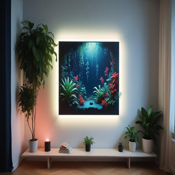 a premium room with fish pond in neon style made with generative AI