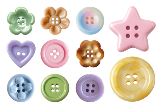 PNG cute clothes button element set, transparent background