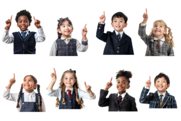 PNG diverse elementary school student element set, transparent background