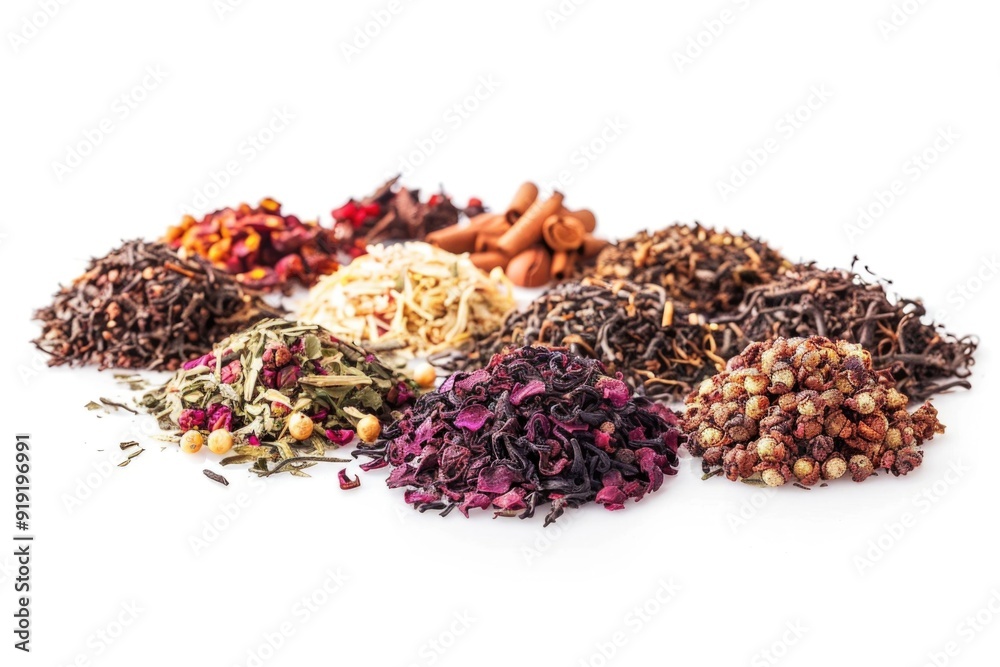 Poster A selection of dried herbs is arranged in a circular pattern, possibly for display or use in cooking